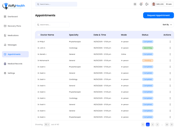Video check-ins and follow-up appointments are organized in one place for patients and care teams.