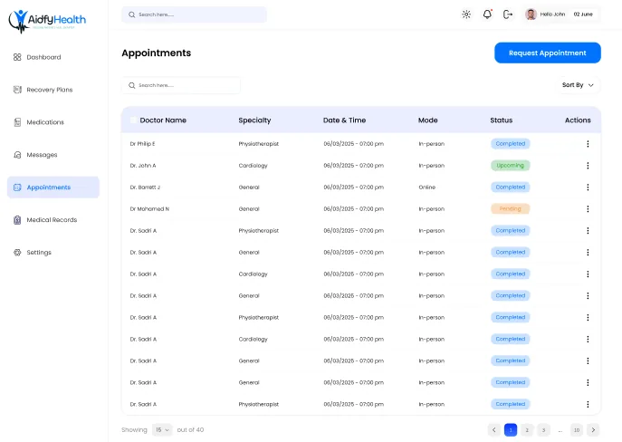 Video check-ins and follow-up appointments are organized in one place for patients and care teams.